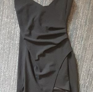 Women's Large Spagetti Strap and High Leg Slit Little Black Dress